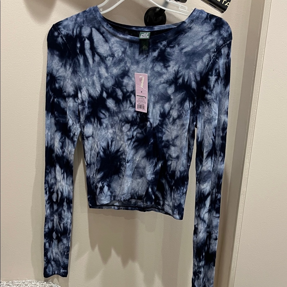 Wild Fable Navy and White Tie-Dye Long Sleeve Tee